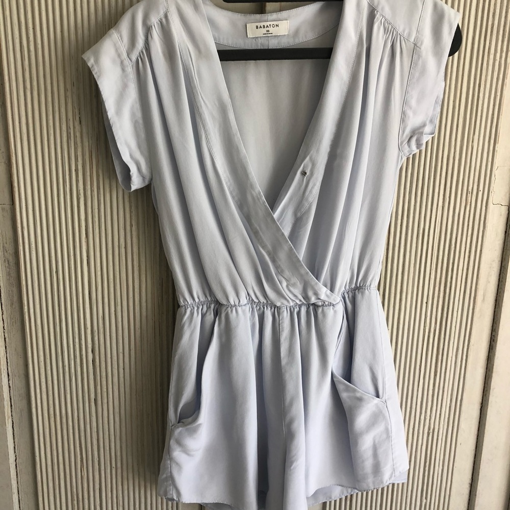 Aritzia babaton light blue short romper